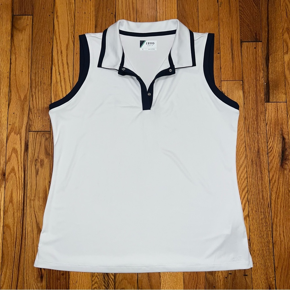NWT izod white sleeveless collared golf polo shirt